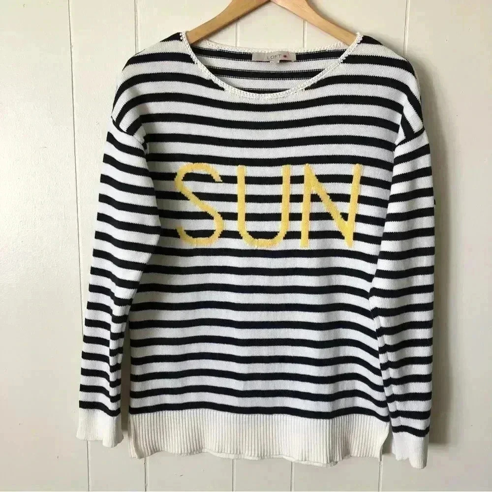 LOFT Striped Cotton Top Sweater Size M